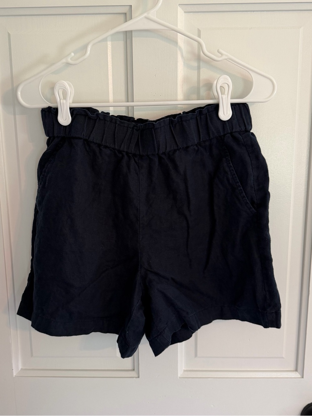 Talbots Nantucket Navy Linen Pull-On Paperbag Shorts Size XS 5”